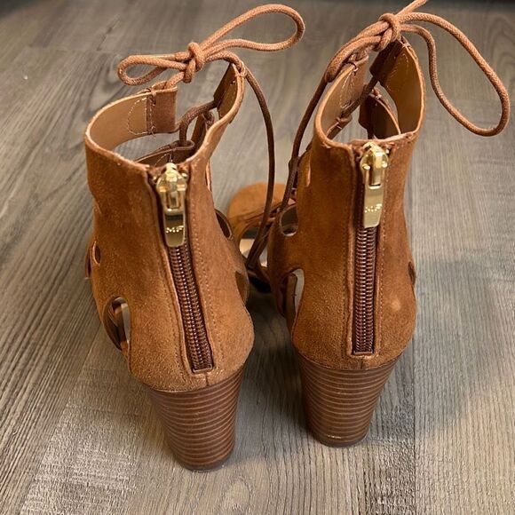Marc Fisher Suede Lace-up Block Heel Sandals: Paradox Cognac Size 6 - Picture 5 of 11